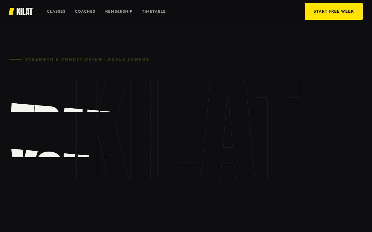 Screenshot of the KILAT Strength Studio site